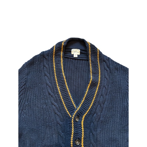 J Crew Mens Navy Cable Knit Cardigan Sweater Organic Cotton Size S Varsity - Picture 3 of 11